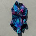 Spanx Wavelength blue one piece halter swimsuit shaping slimming