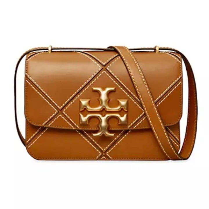 Tory Burch Eleanor Diamond Leather Shoulder Crossbody Bag Cognac