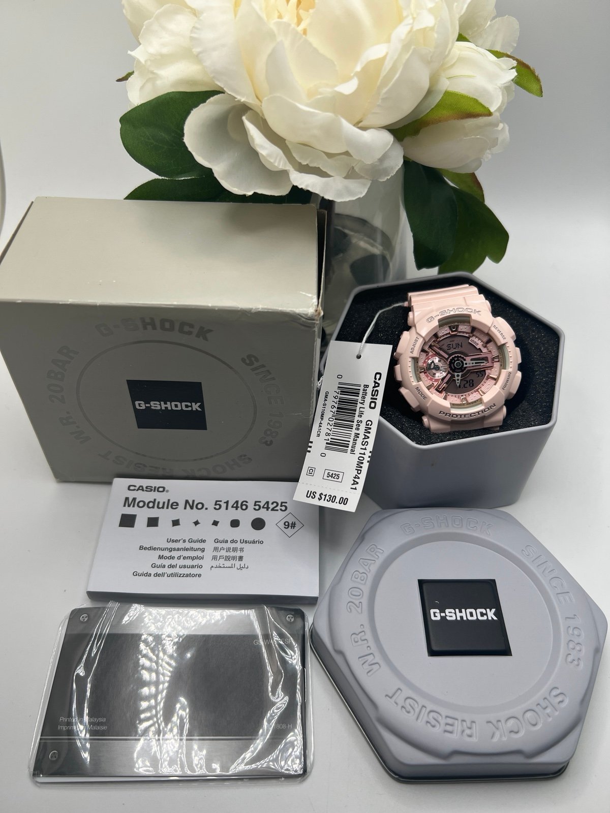 NEW CASIO MODEL 5146 5425 SHOCK RESISTANT PINK BAND G-SHOCK WRIST WATCH