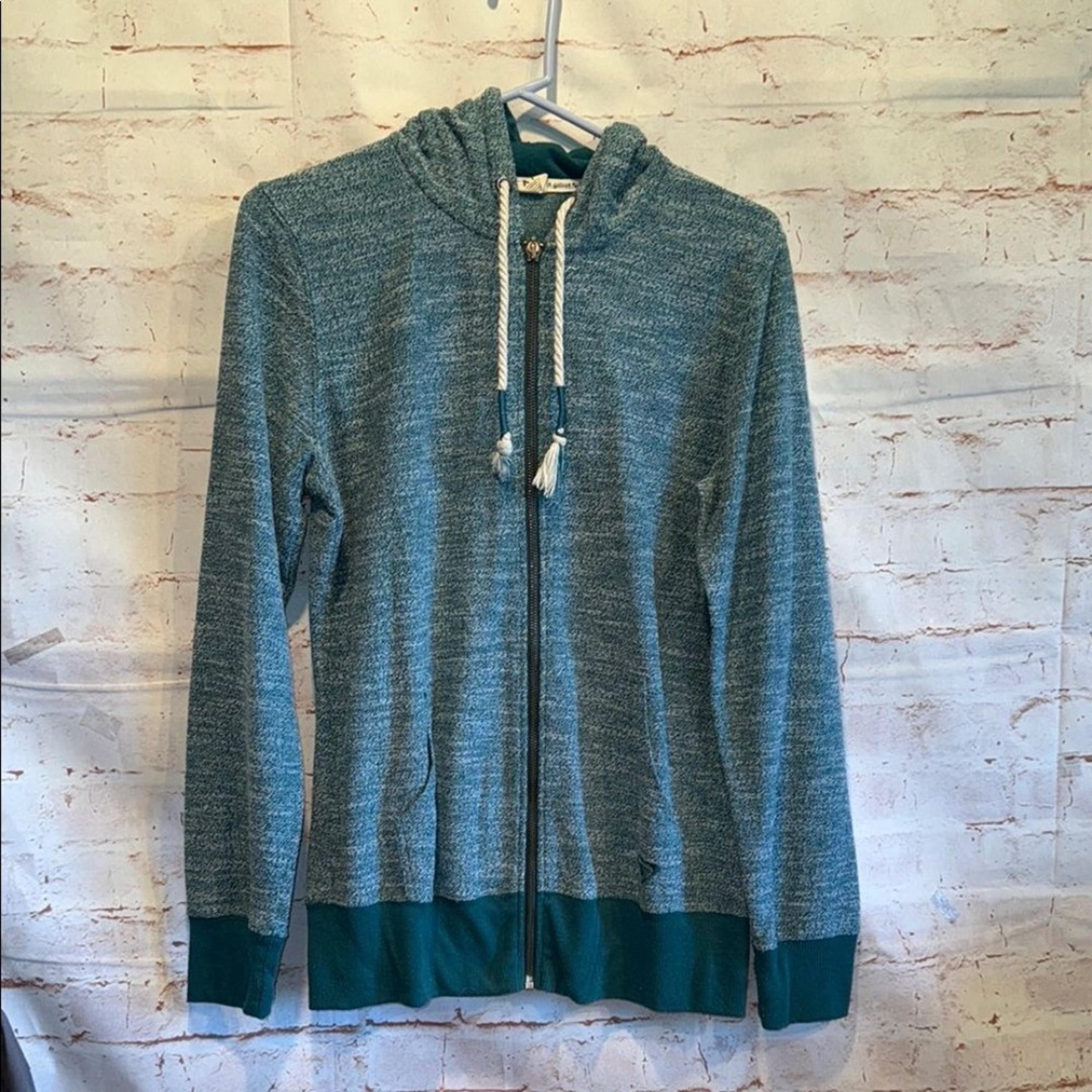Roxy Sweater Womens Large Green Full Zip Light Casual Surf Teal Hoodie Heathered
