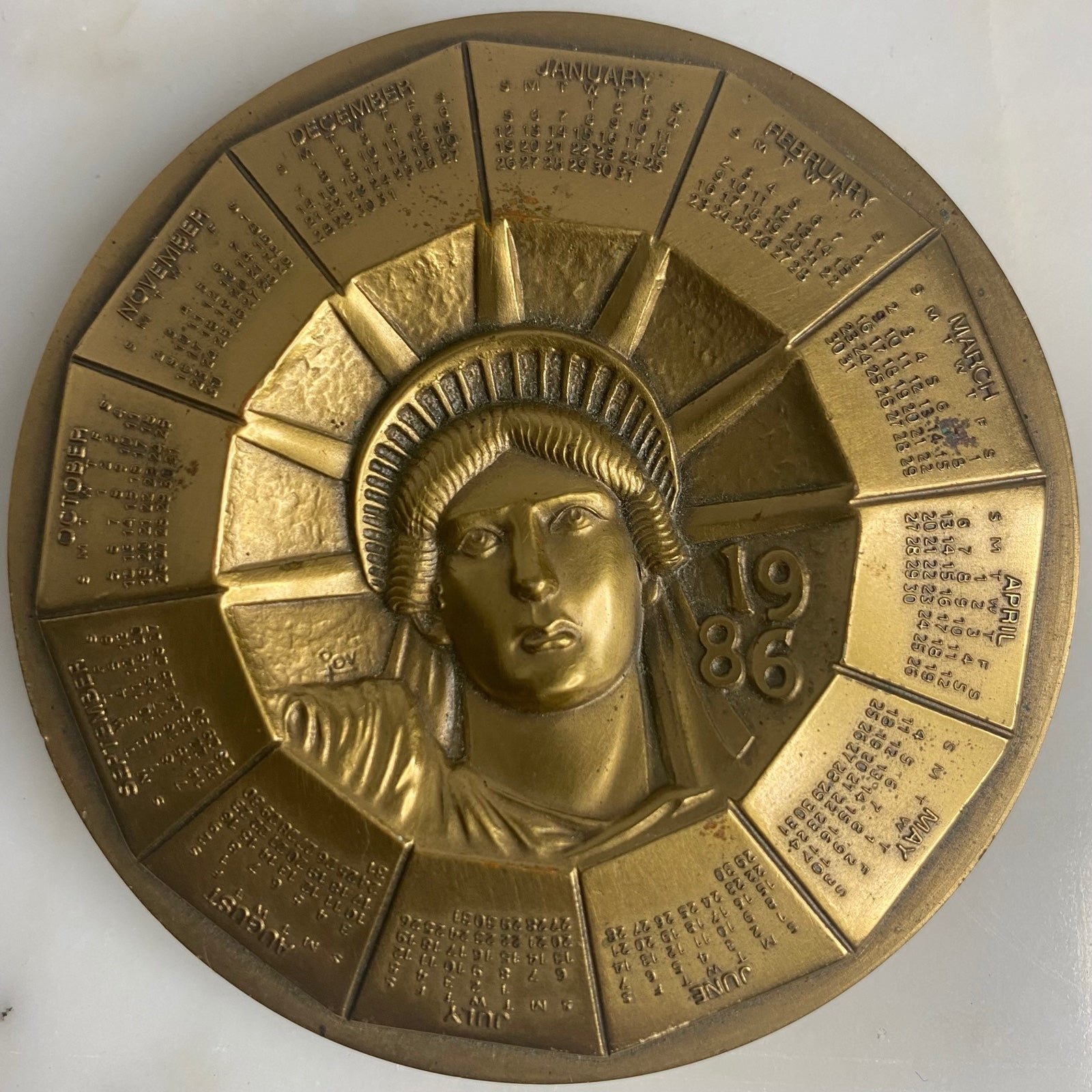 Vintage 1986 Bronze Statue of Liberty Centennial Calendar Medallion Paperweight