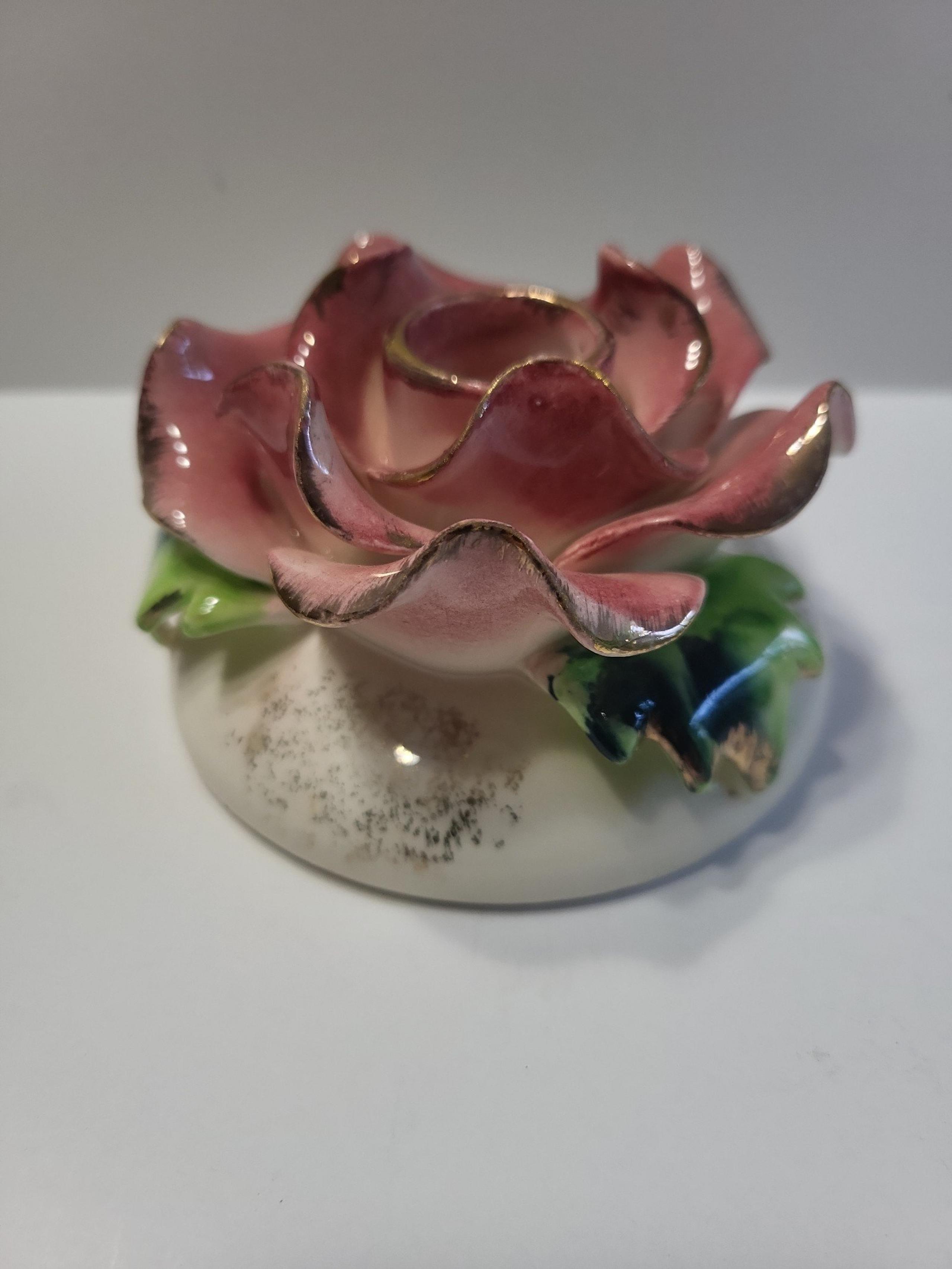 Vintage Japan Commodore Ceramic Rose Candle Holder