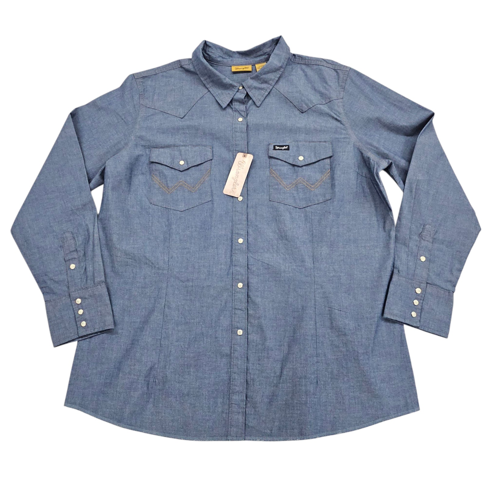 NWT Wrangler Shirt Womens XXL Blue Western Snap Front Rodeo Cowgirl Long Sleeve