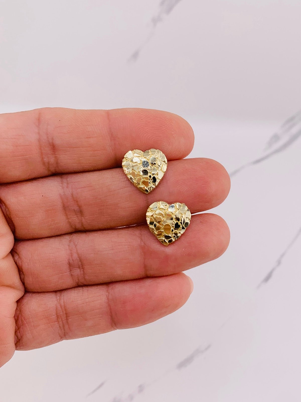 10k gold earrings heart nugget studs