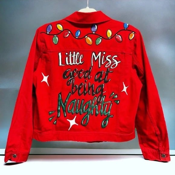 Hand Painted Jacket Little Miss Good at Being Naughty Christmas, Ladies M