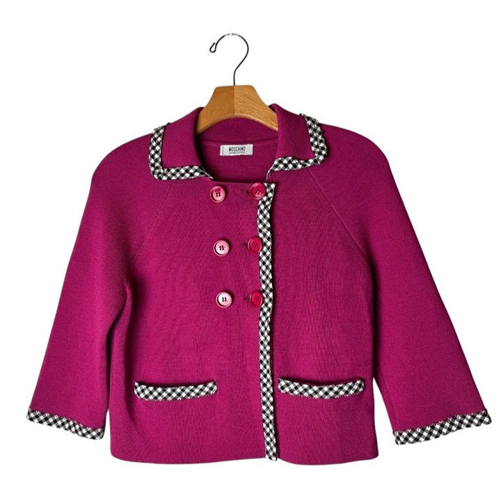 Moschino Sweater Women 6 Pink Wool Knit Collared Pink Blazer Cardigan Coatigan