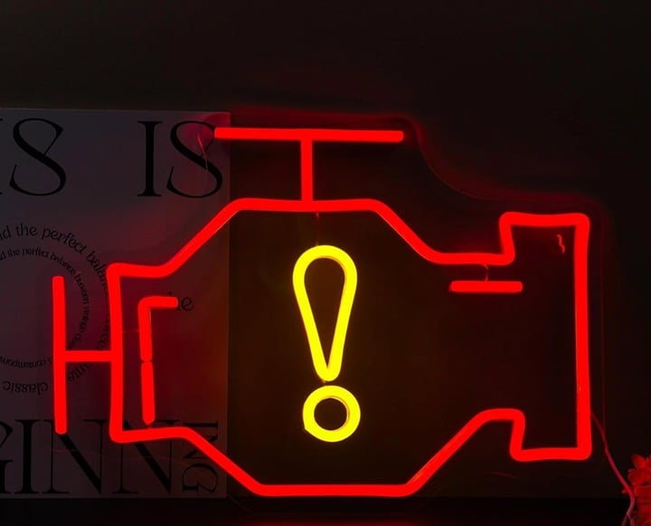Vivid Bright Red / Yellow Check Engine LED Light Garage Mechanic Shop Wall Decor