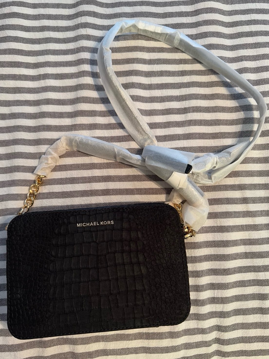 Michael Kors Black Croc-Embossed Crossbody