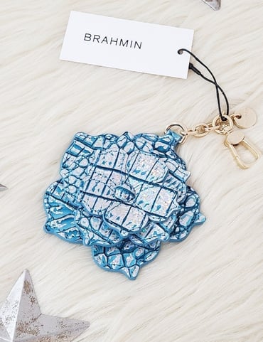Brahmin Arctic Blue magnolia flower charm tassel keychain NWT