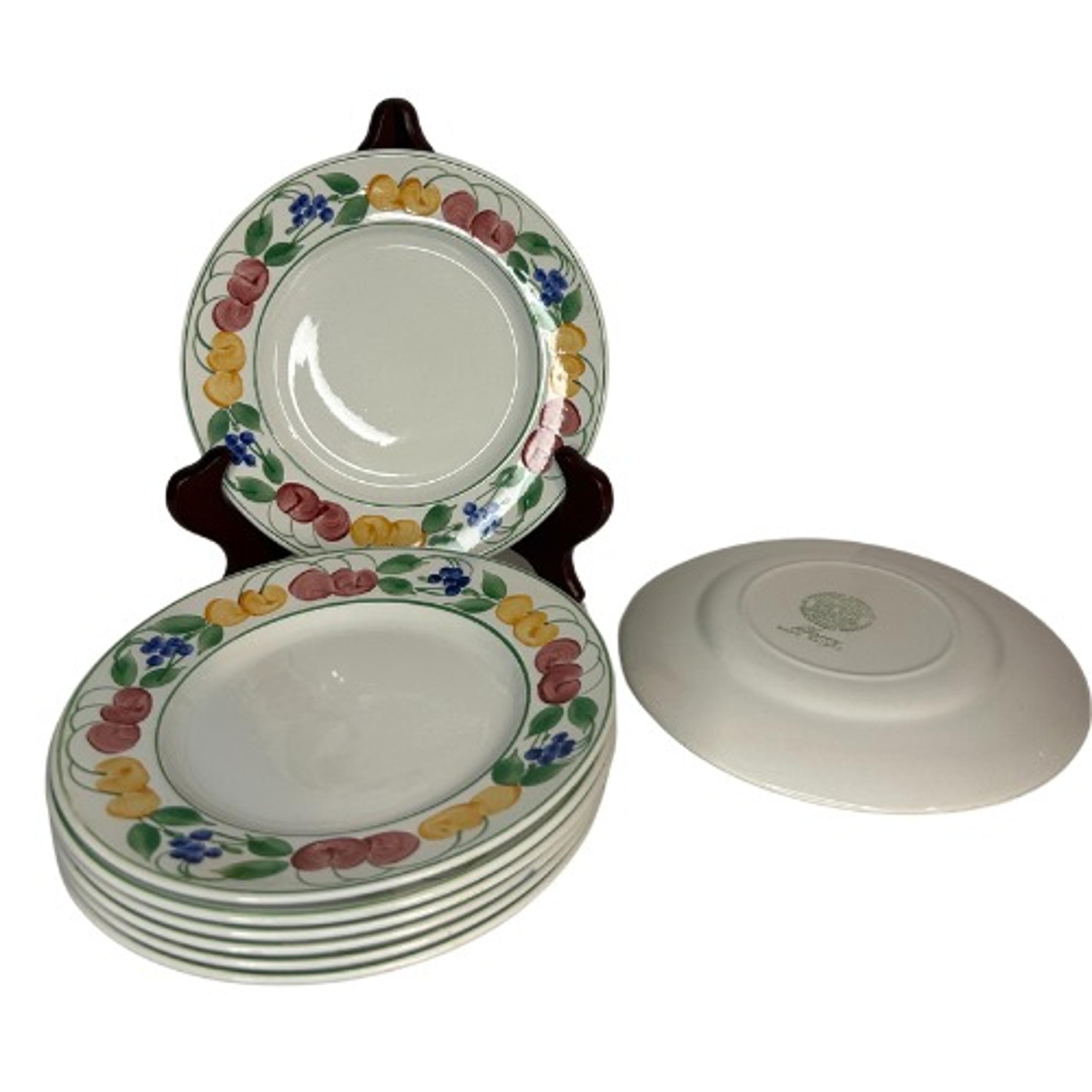 Vintage Alfred Clough Ltd Bone White Ironstone Salad Plates - "Cherry" Hand-Pain