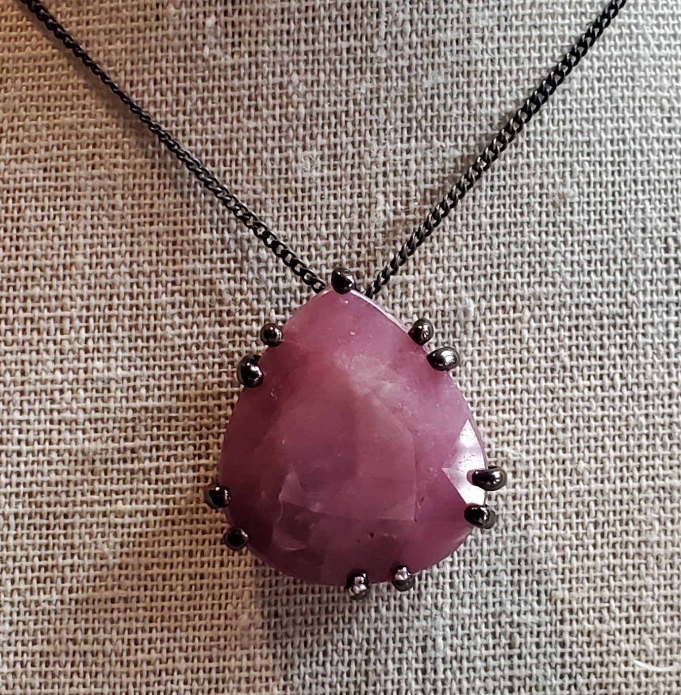 ❤ Black Rhodium Plated Sterling Silver 50ct Faceted Pink Ruby Gemstone Pendant