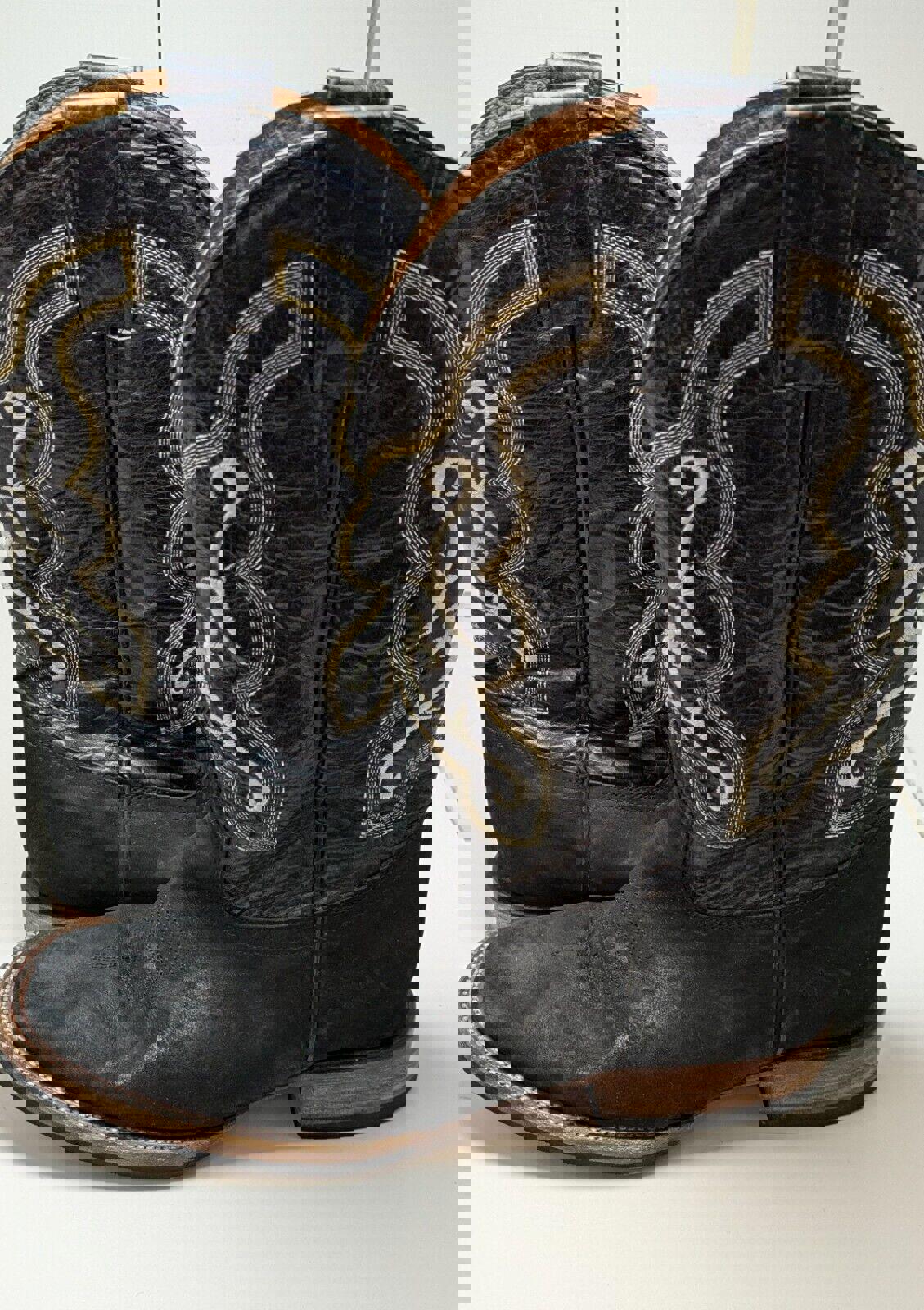 Mens Potrero Western Black Leather Work Cowboy Pull On Up Riding Boots Size 10