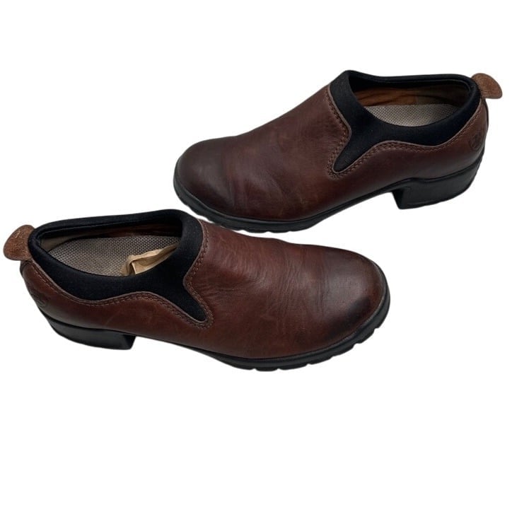 ARIAT BROWN LEATHER Loafers Heeled SHOES 7.5 B USA Equipped Comfort slip on