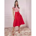 NY&CO Red High Waist Button Front Belted Swing Skirt 12