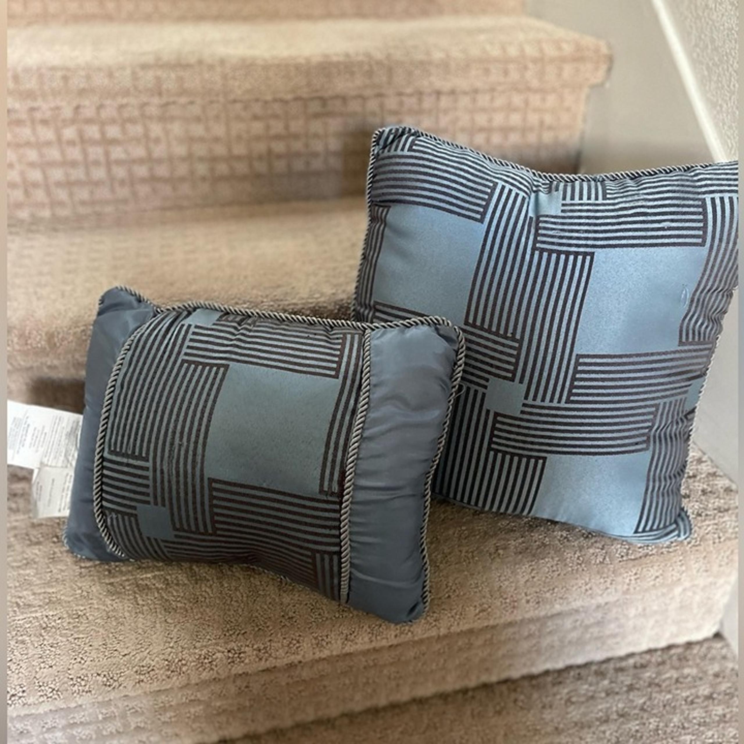 Geometric Blue and Gray Accent Pillow Set of two vintage throw Pillows blue grey