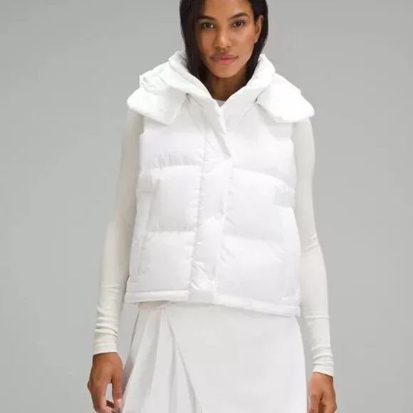 Lululemon Women's White Casual Wunder Puff 600-Down-Fill Cropped Puffer Vest 8
