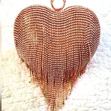 Heart Austrian Crystal Tasseled Clutch/Single Handled Bag with Shoulder Chain