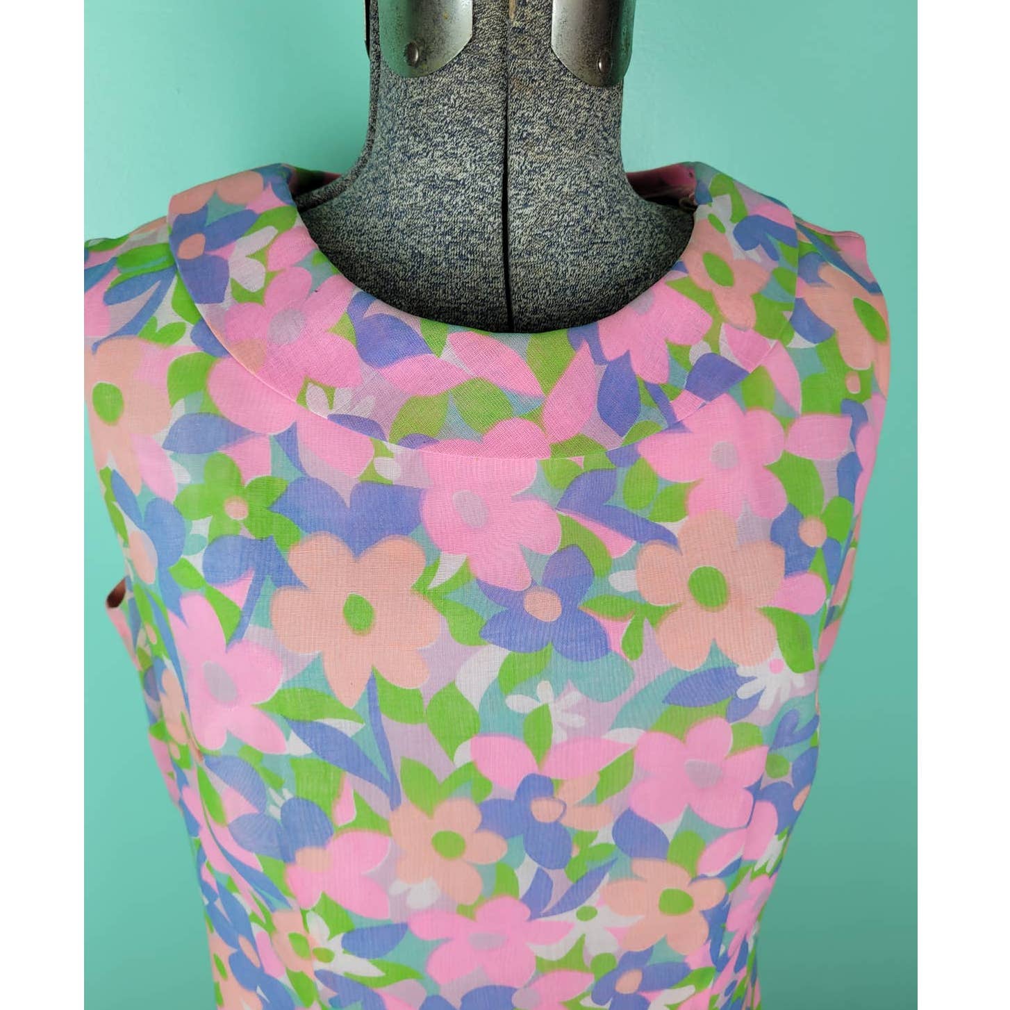 Vintage 1960s Eve Carver Pastel Floral Flowers Day Sun Dress Medium / Large
