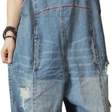 Women's jeans capris overalls romper hand-painted piping to make old casual