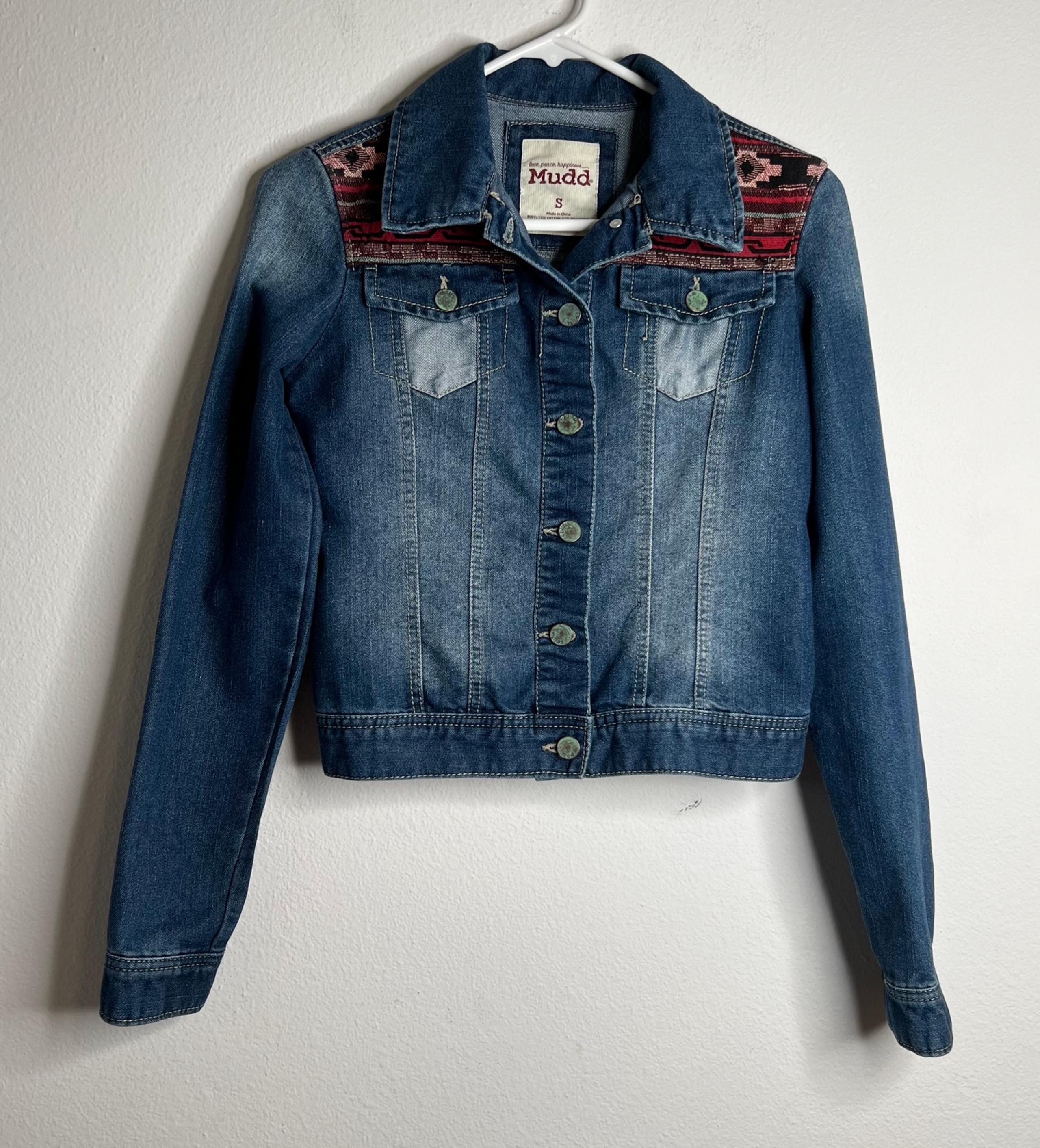 Mudd Love Peace Happiness Women’s Denim Jacket-Size Small Blue