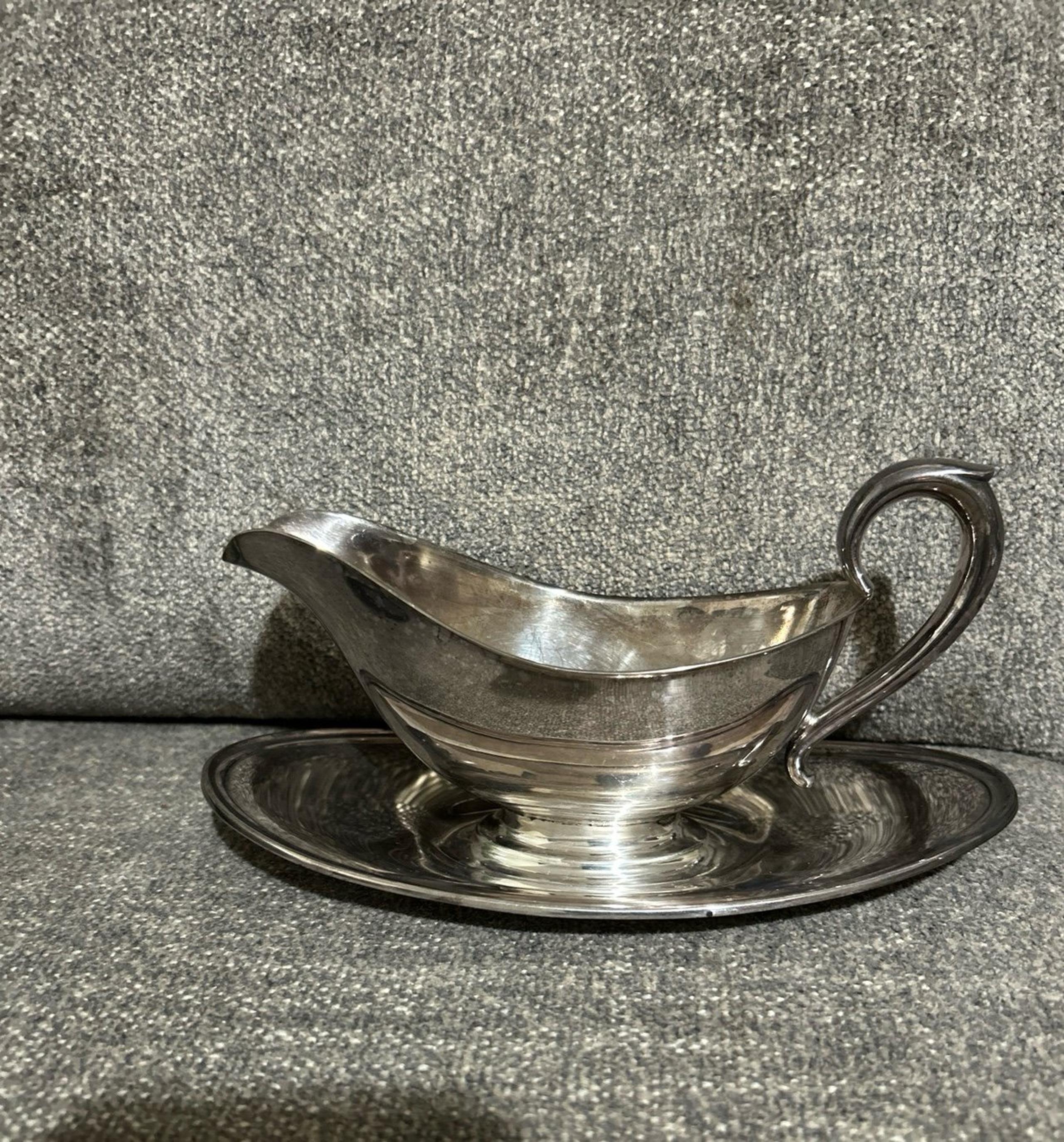 Vintage Gorham YC430 Silverplate Gravy Boat with Attached Saucer
