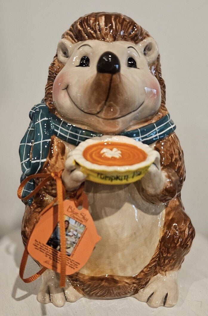 Blue Sky Ceramic 9 Hedgehog with Pumpkin Pie Fall Thanksgiving NWT