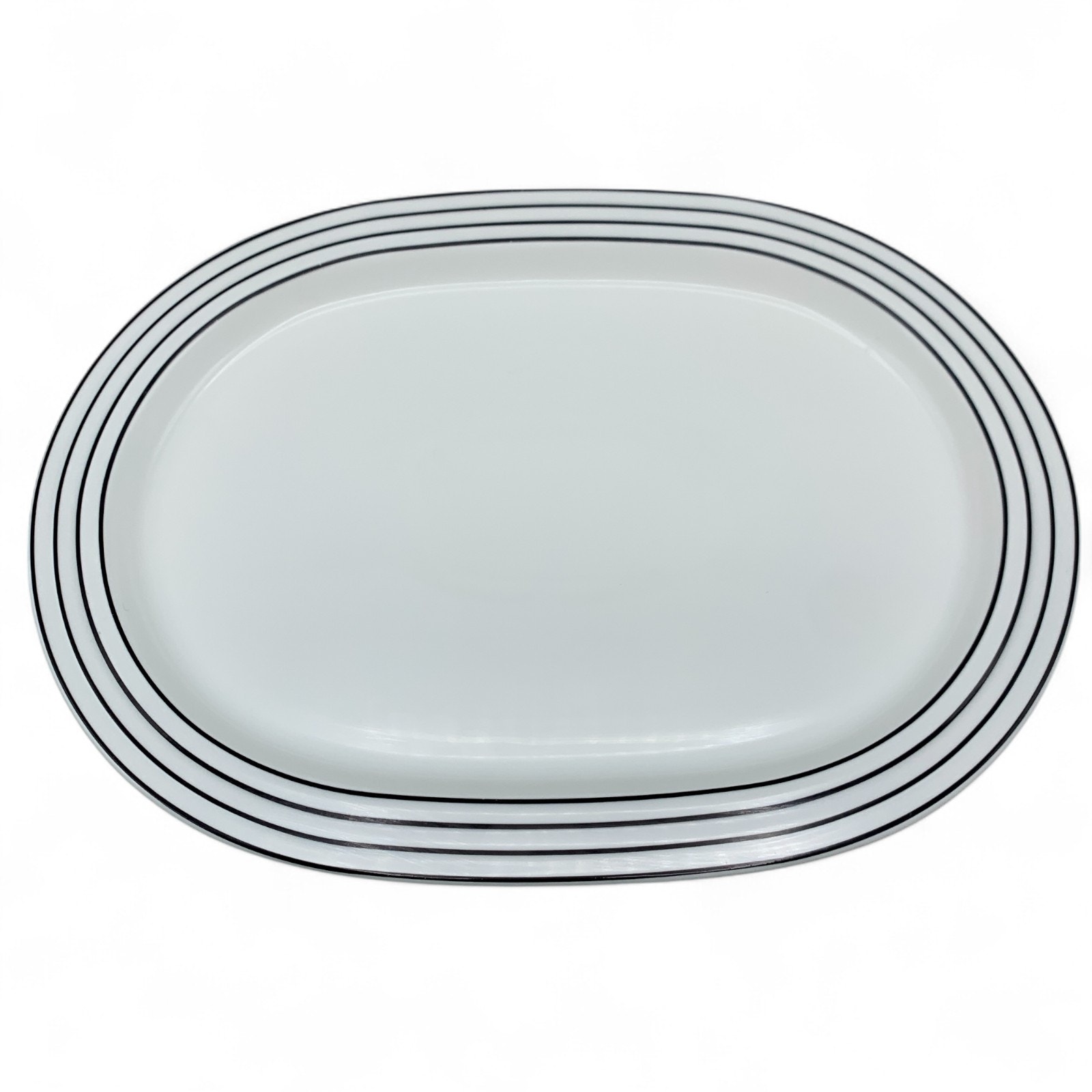 Step by Thomas Oval Platter 11 White Black Lines Trio Steak Plate Germany VTG B