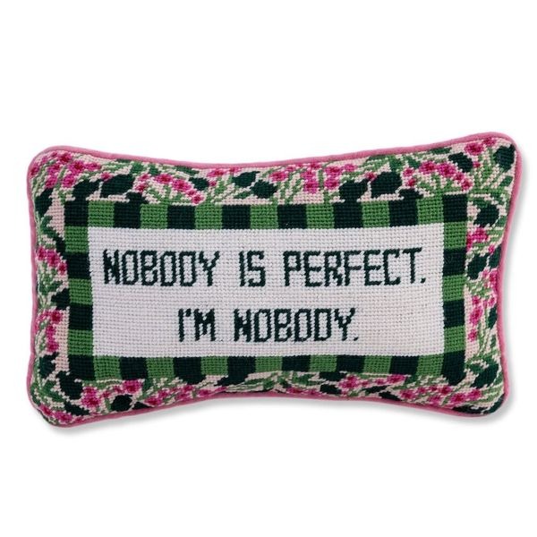 NWT | FURBISH STUDIO | Nobody is Perfect Needlepoint Pillow | 9in x 15in
