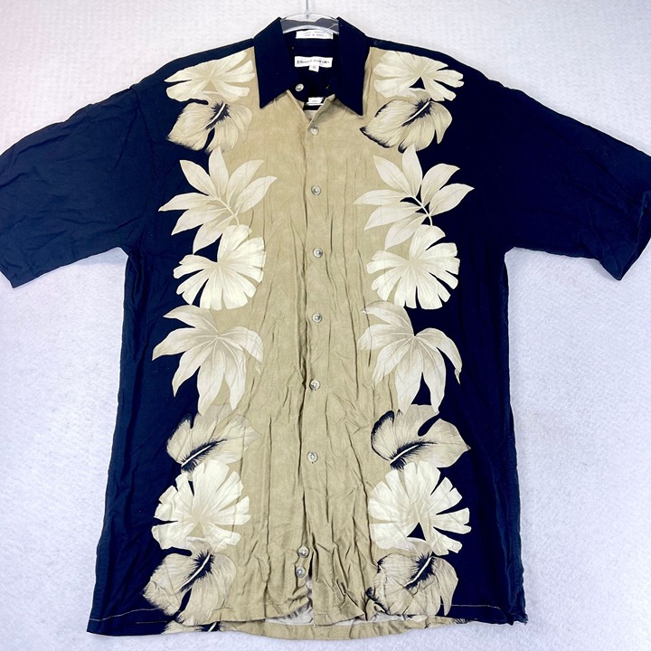 Vintage PIERRE CARDIN Men S Black Hawaiian Tropical Button Up Short Sleeve Shirt