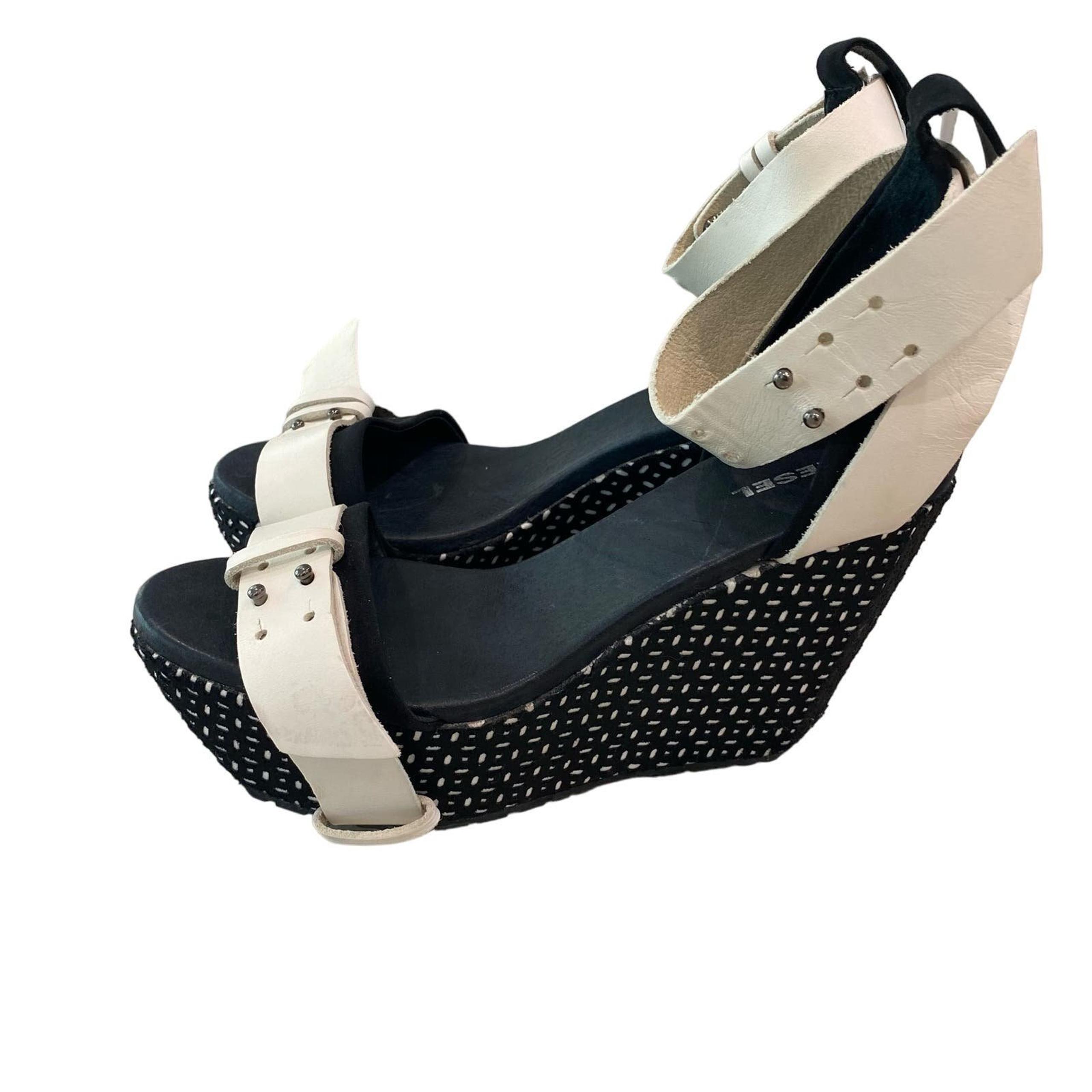 Y2K Platform Wedge Sandals Black and White - DIESEL