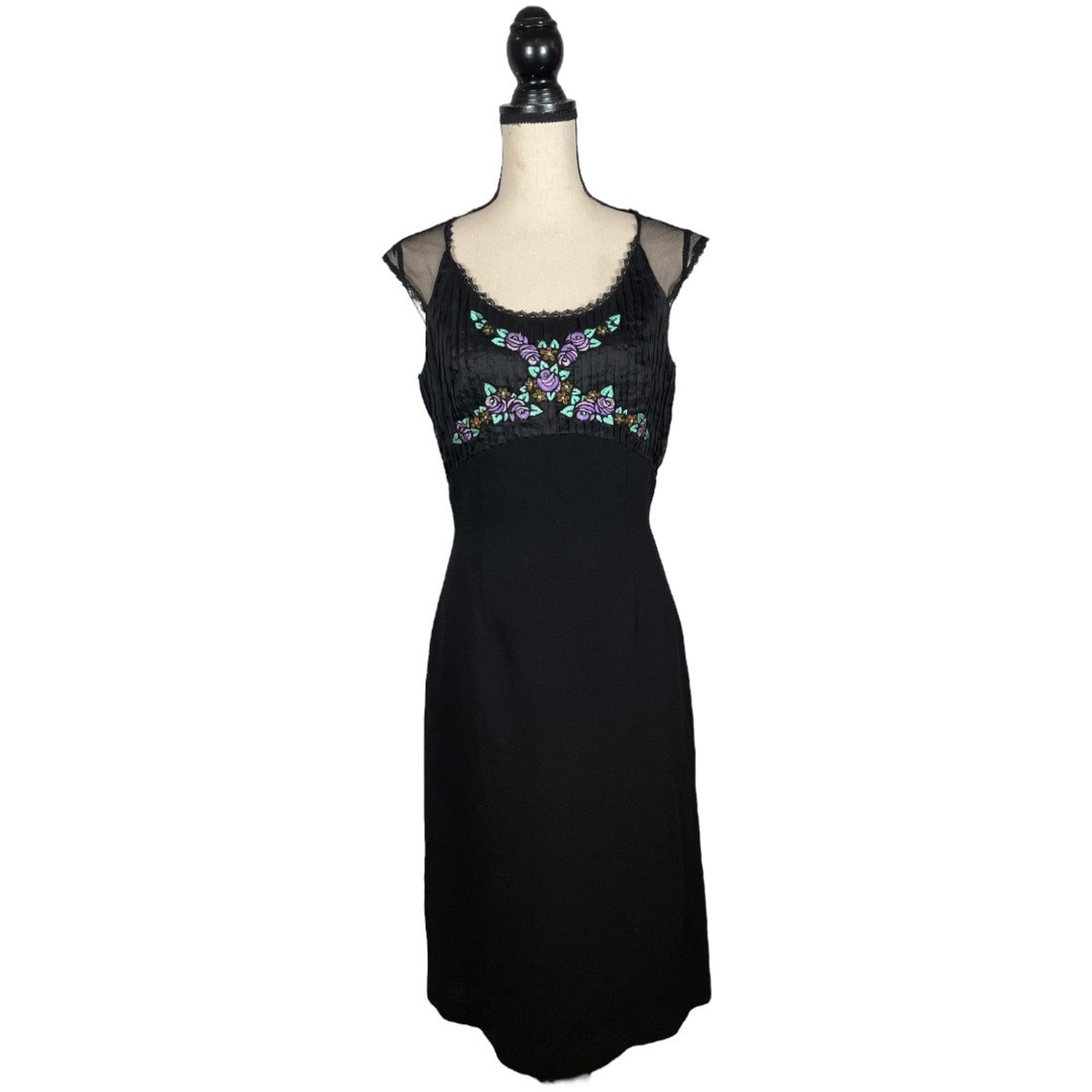Tracy Reese 100% Wool Black Floral Embroidery Midi Dress      Size: 10