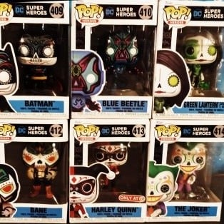 Funko Pop DC Dia De Los Harley Quinn, Bane, Blue Beetle, Joker, Green Lantern