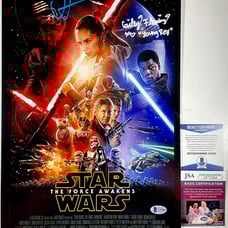 JJ Abrams & Cailey Fleming Signed Star Wars Force Awakens 11x17 Poster BAS COA