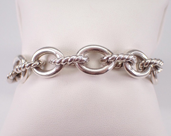 Vintage Sterling Silver Bracelet - Estate Braided Oval Chunky Link