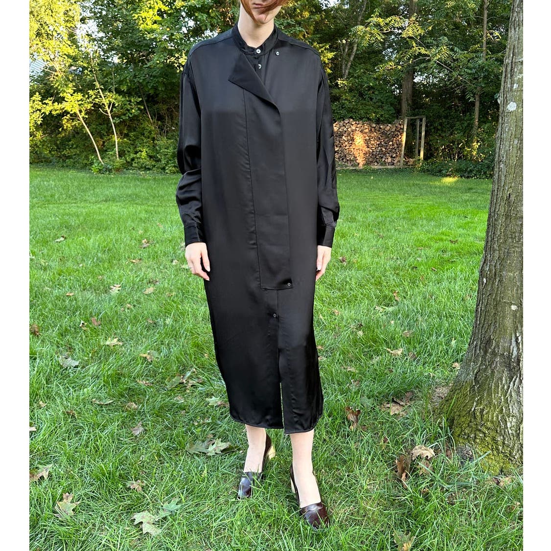 Studio Nicholson Comer Shirt Dress Black Satin NWT Sz 00 /US 2 /UK 6 /IT 38 /XS