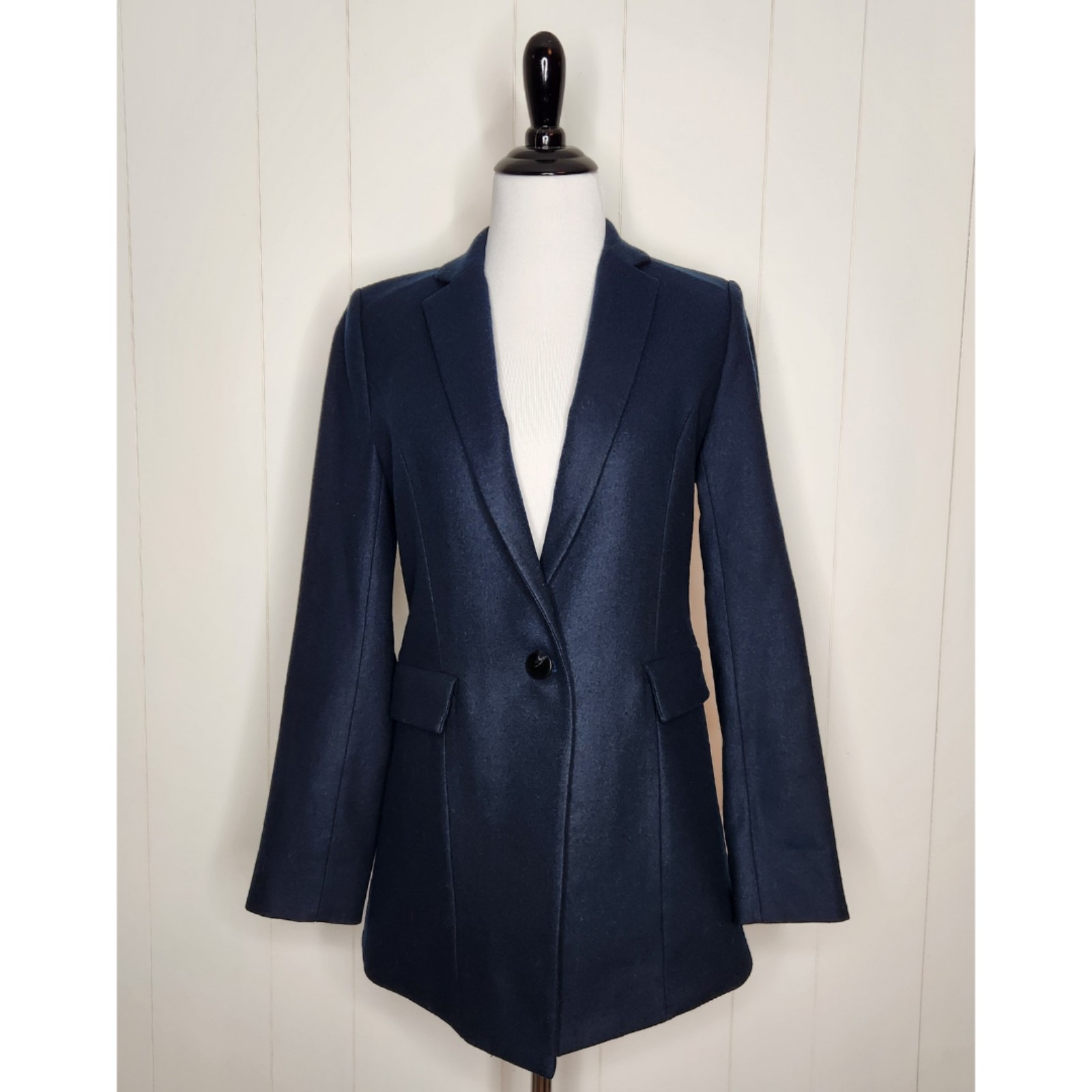 AYR Navy Blue Wool Single Button Blazer