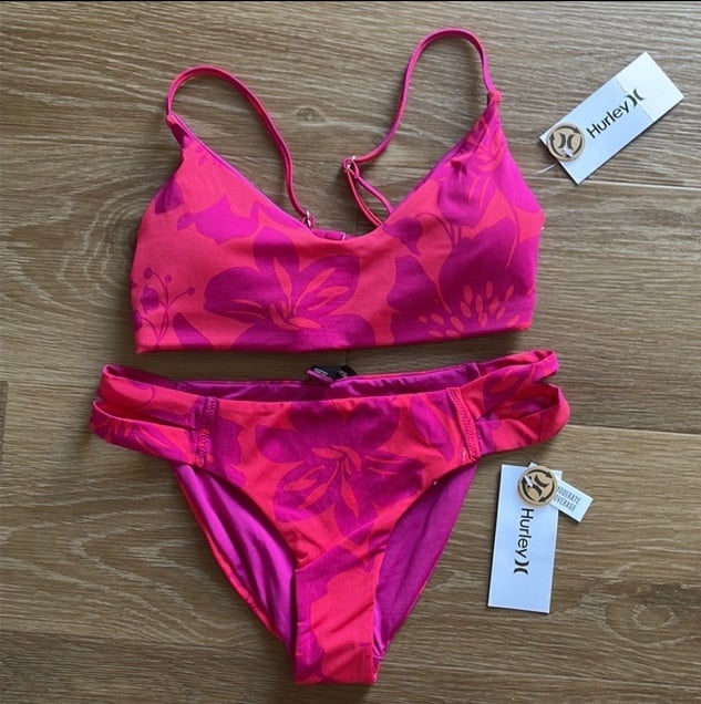 Hurley Knock Out Tab Bralette and Hipster Bikini Set