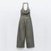 Zara Full Length GABARDINE Jumpsuit Dark Khaki Size M.