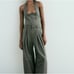Zara Full Length GABARDINE Jumpsuit Dark Khaki Size M.