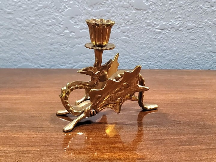 Gorgeous Antique Solid Brass Griffin/Dragon Candlestick Holder