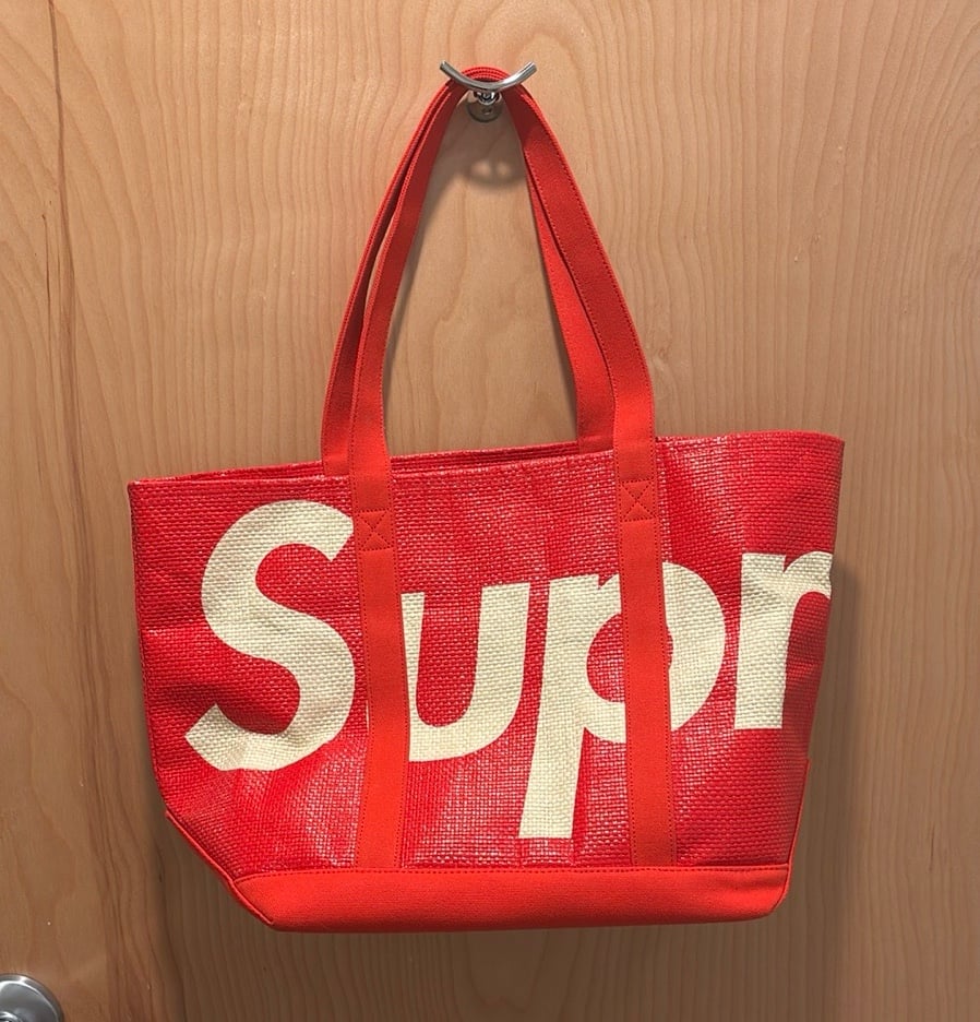 Supreme Red Raffia Tote Bag