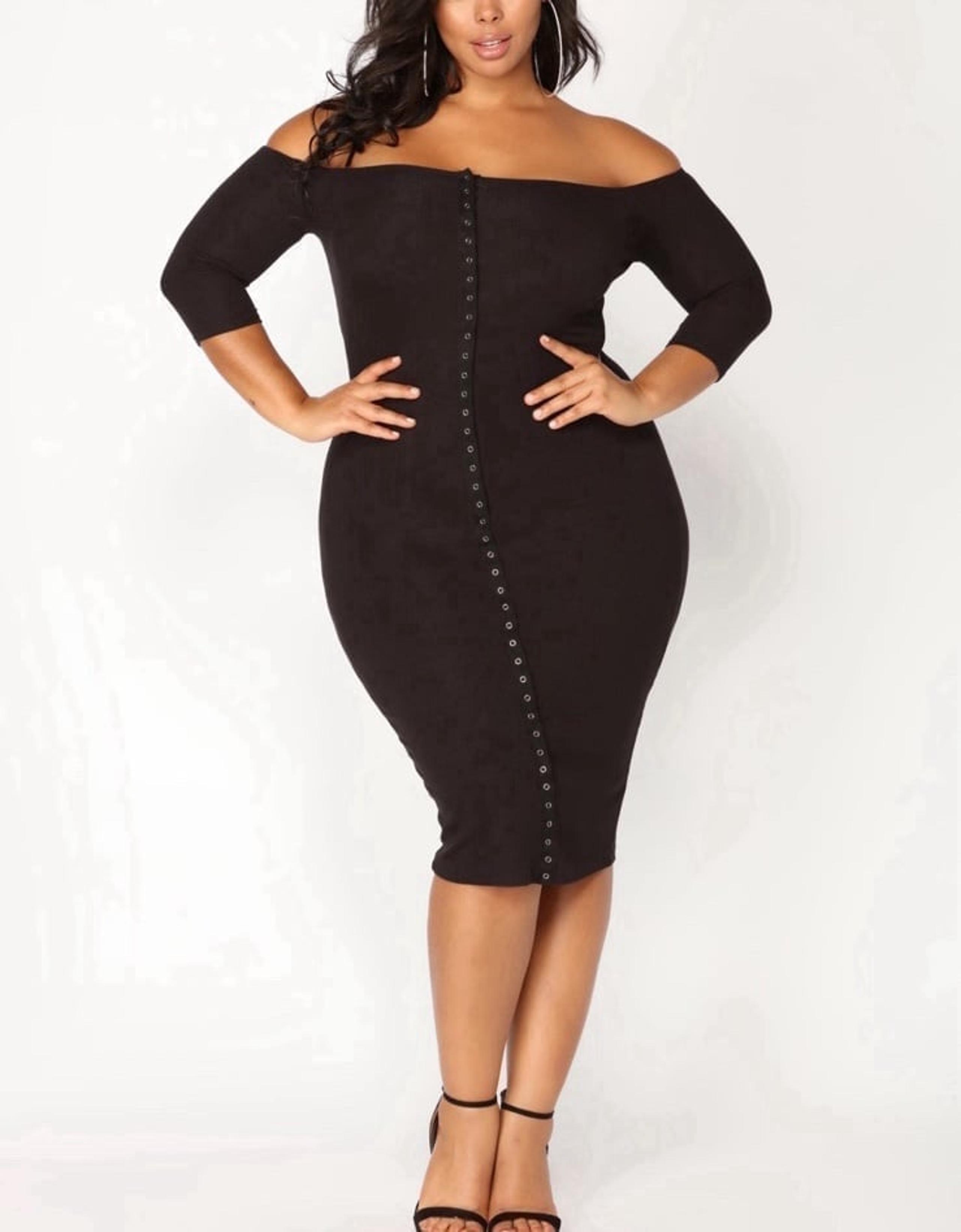 Fashion Nova Black Button-Front Puppy Love Ribbed Midi Dress in 2X♡