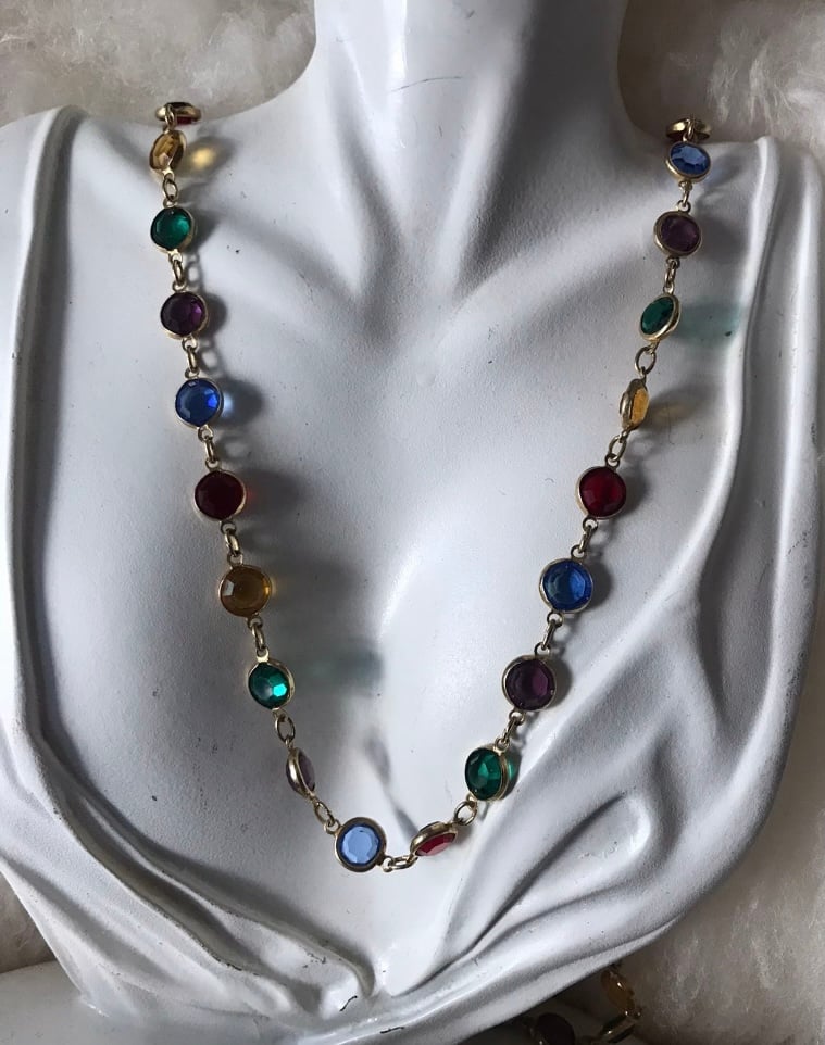 Vintage Gorgeous 1980’s Austrian Bezel Faceted Multicolor Necklace