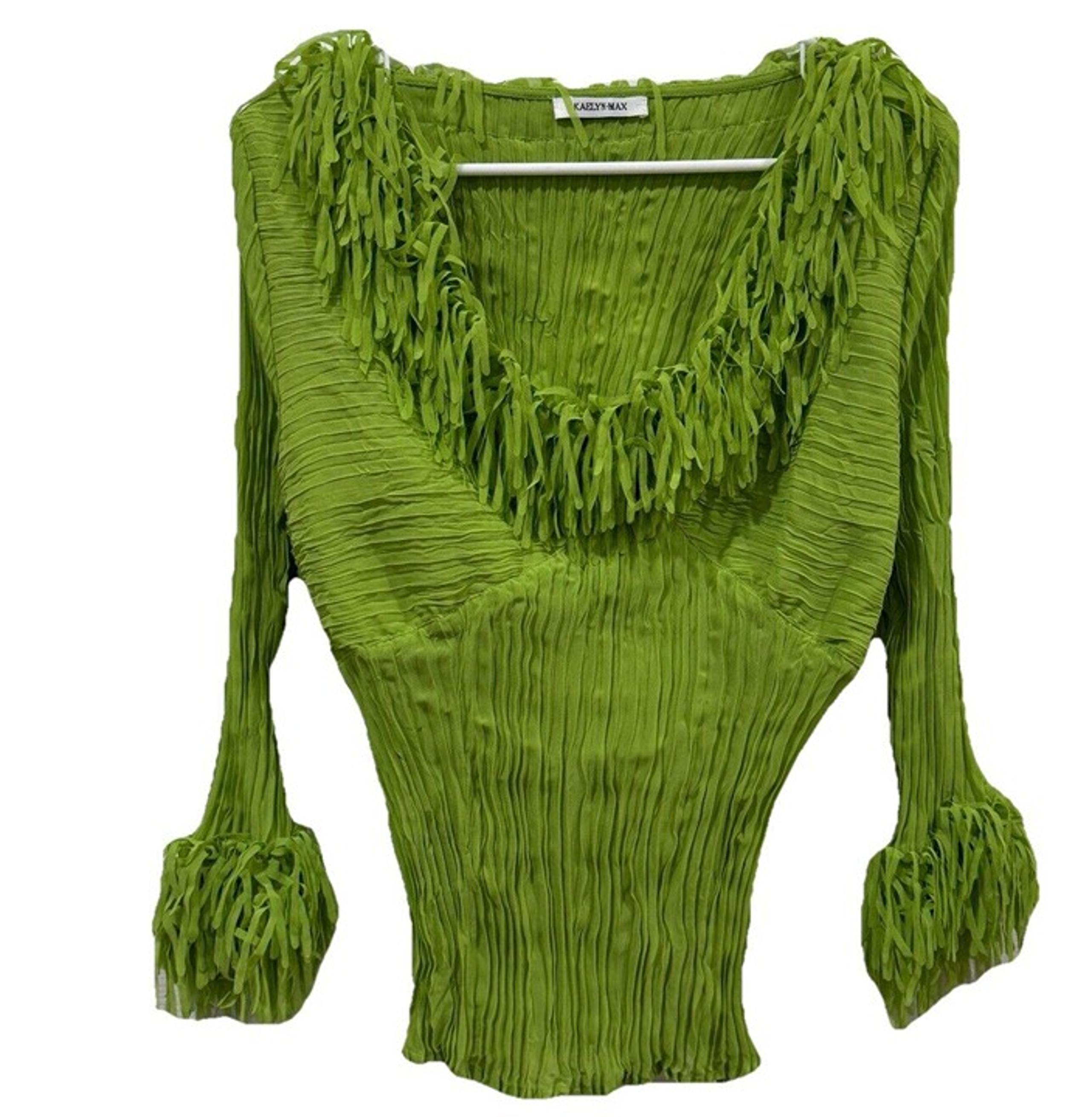 Kaelyn Max Vintage Fringe Off The Shoulder Chiffon Long Sleeve XLarge Green XL