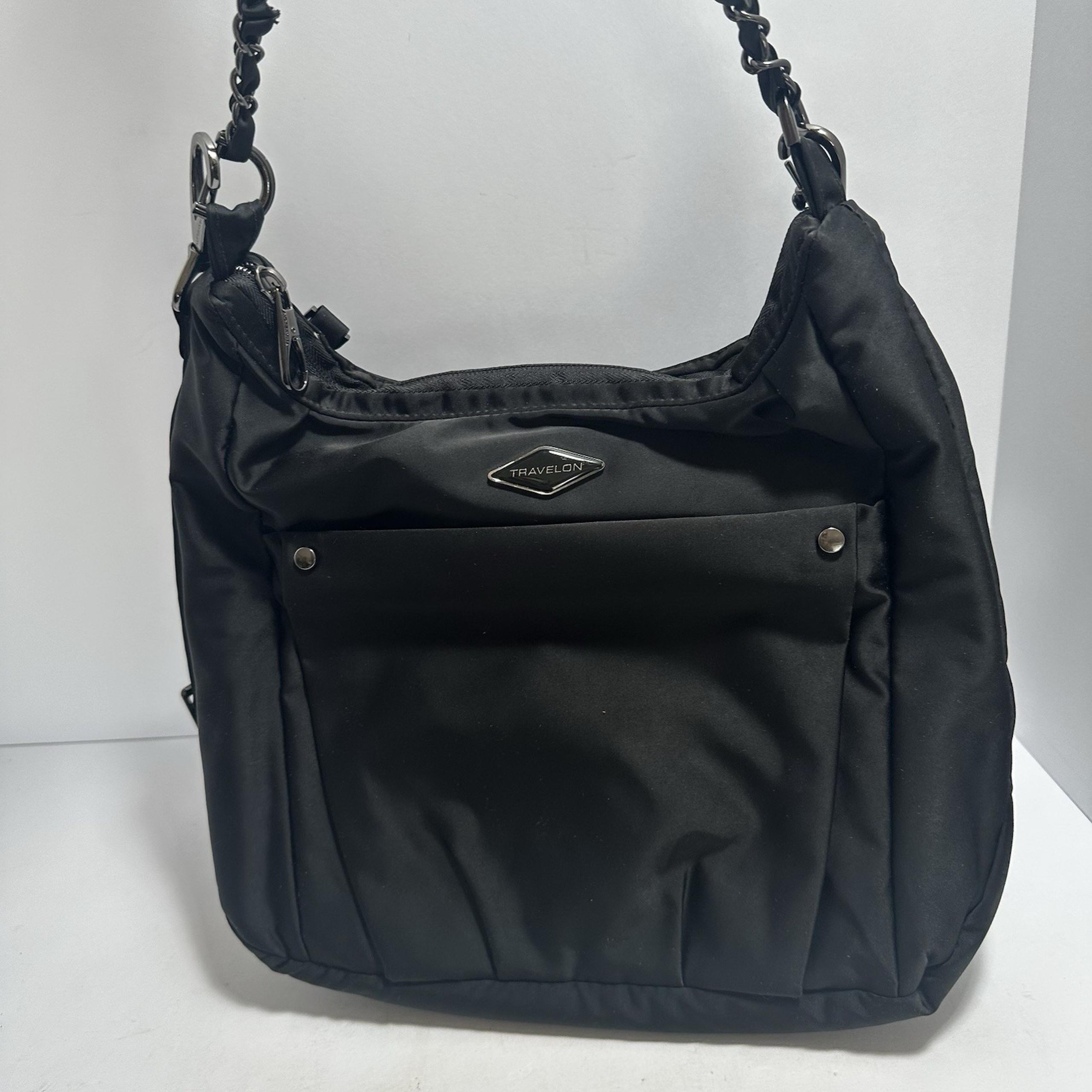 Travelon Women's Anti-theft Parkview Double Zip Crossbody Black Purse Bag