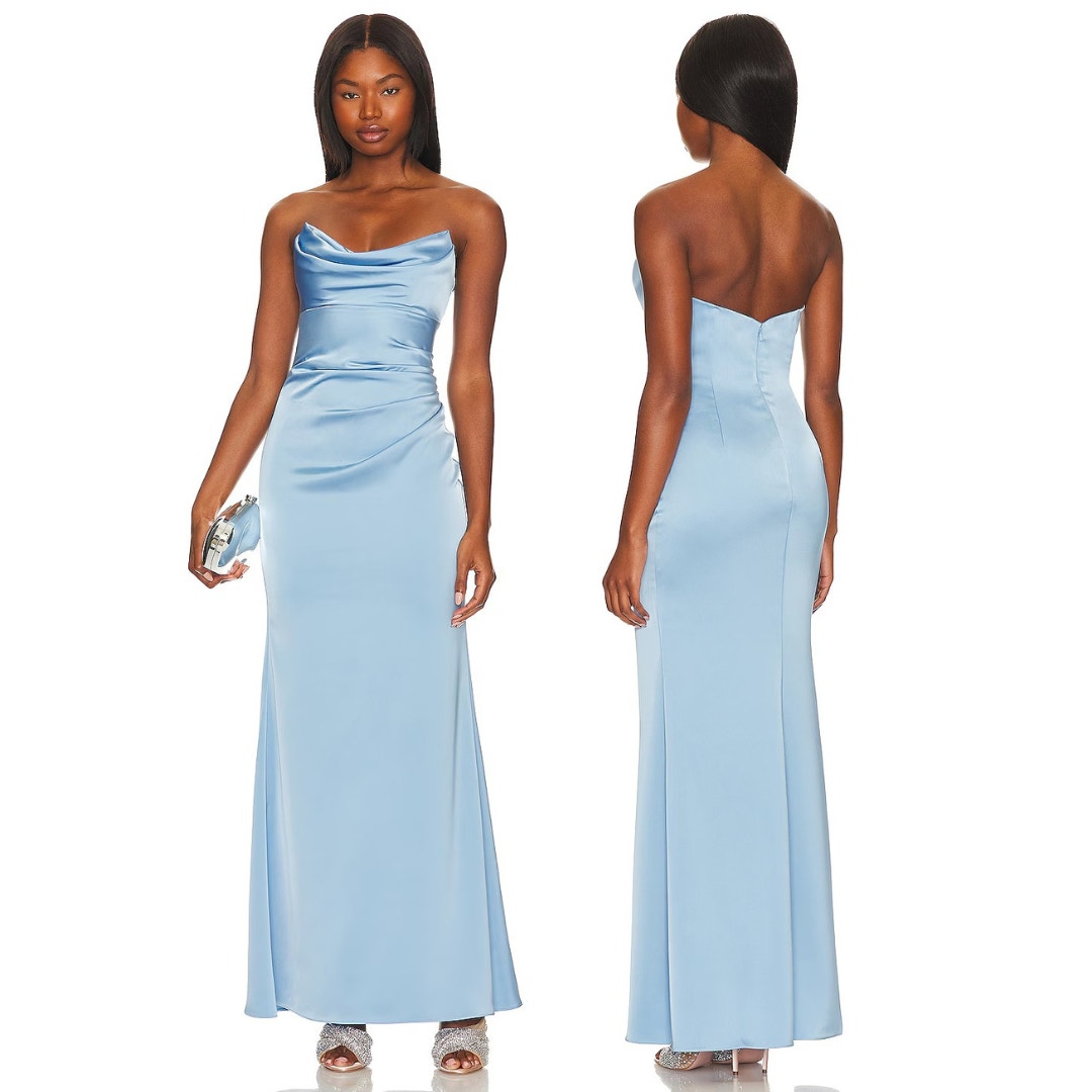 Katie May Taylor Strapless Gown Bodice Satin Party Formal Gala Prom Blue XS