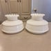 Milk Glass Hurricane Lampshades Double Gold Band with Fluted Tops Set of 2