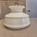 Milk Glass Hurricane Lampshades Double Gold Band with Fluted Tops Set of 2