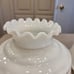 Milk Glass Hurricane Lampshades Double Gold Band with Fluted Tops Set of 2