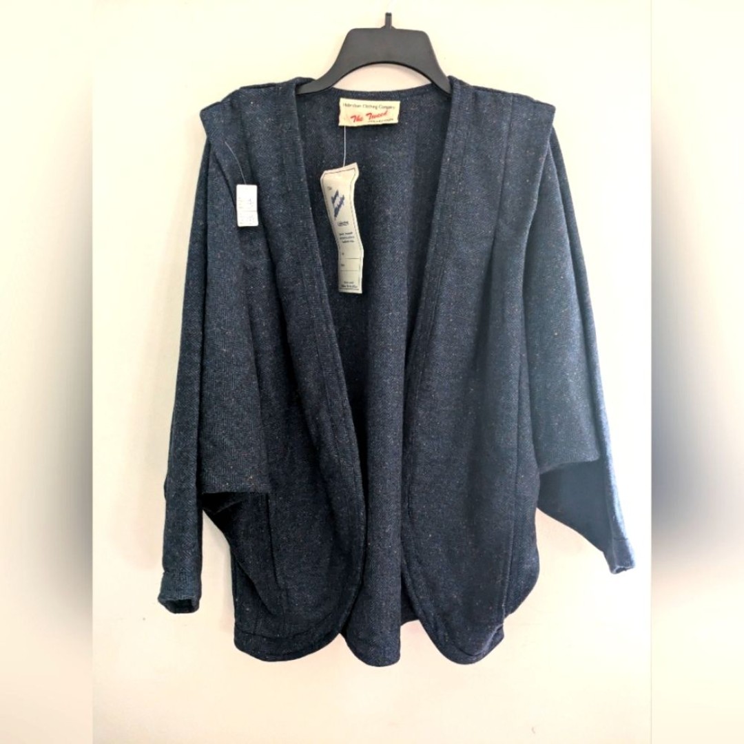 Irish Tweed Navy Waterfall Drape Cardigan One Size